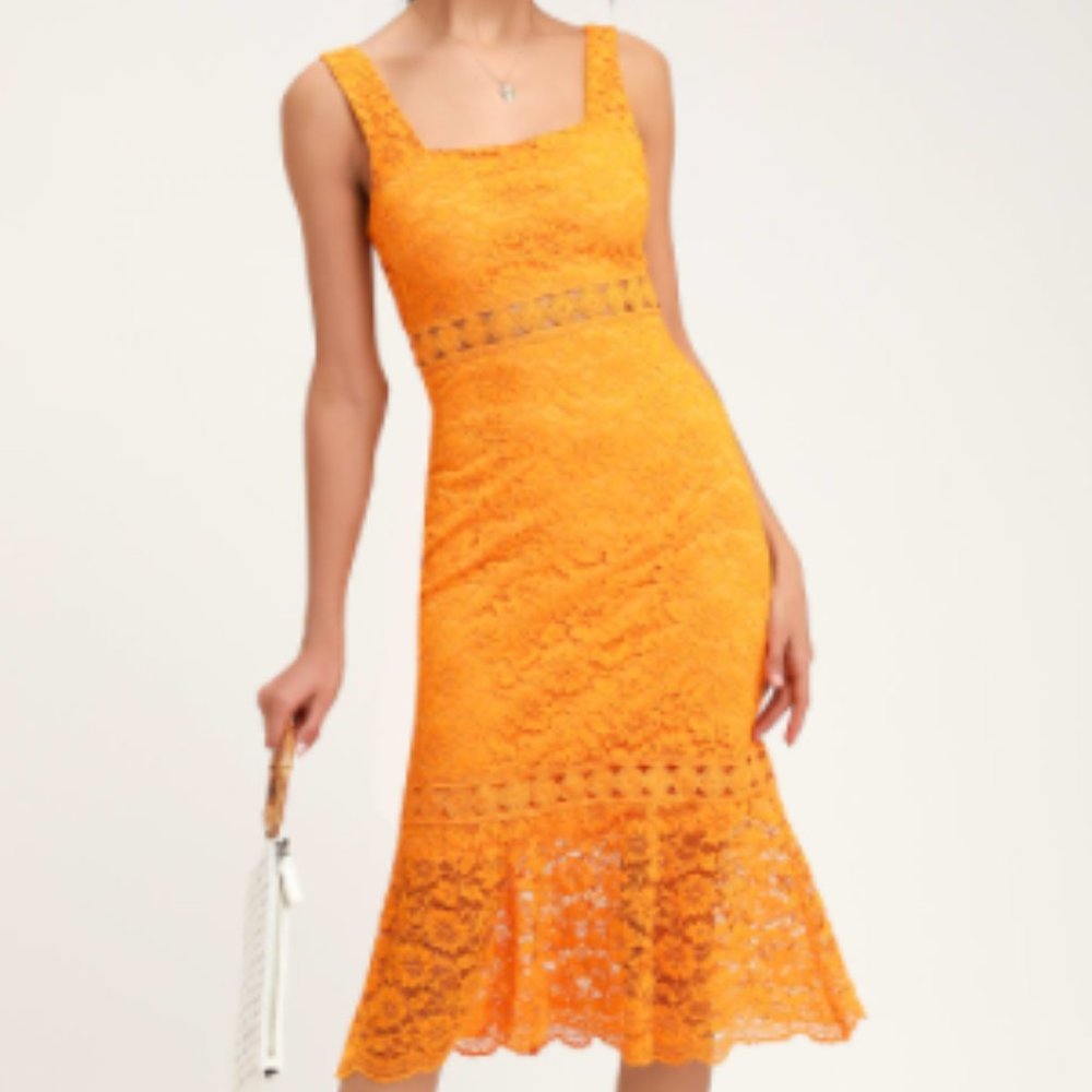 Vibrant Life Lace Trumpet Hem Midi Dress